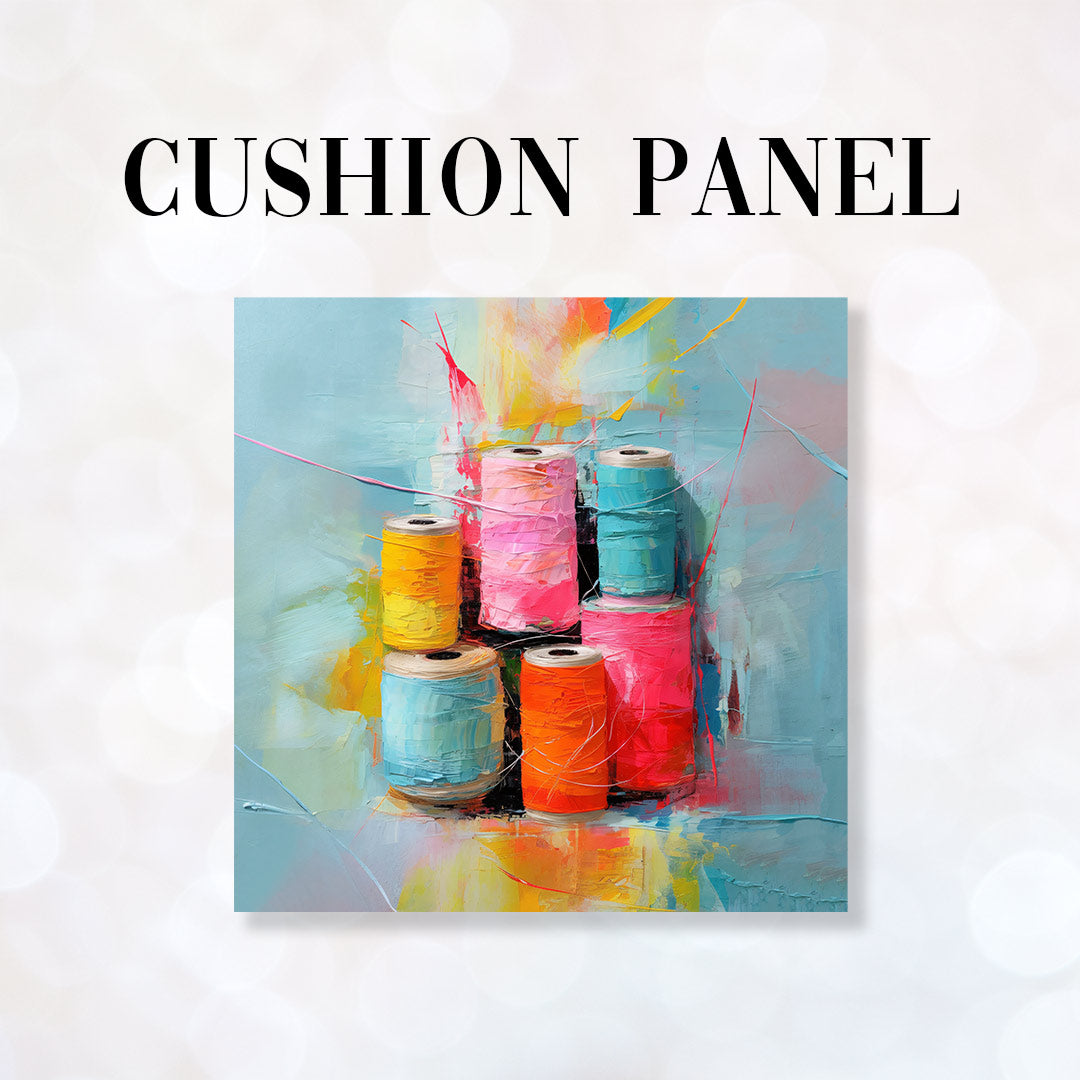 CUSHION Fabric Panel Sewing Art Thread Spools