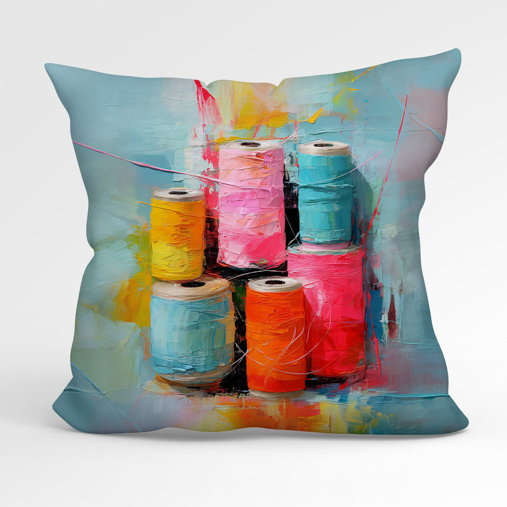 CUSHION Fabric Panel Sewing Art Thread Spools