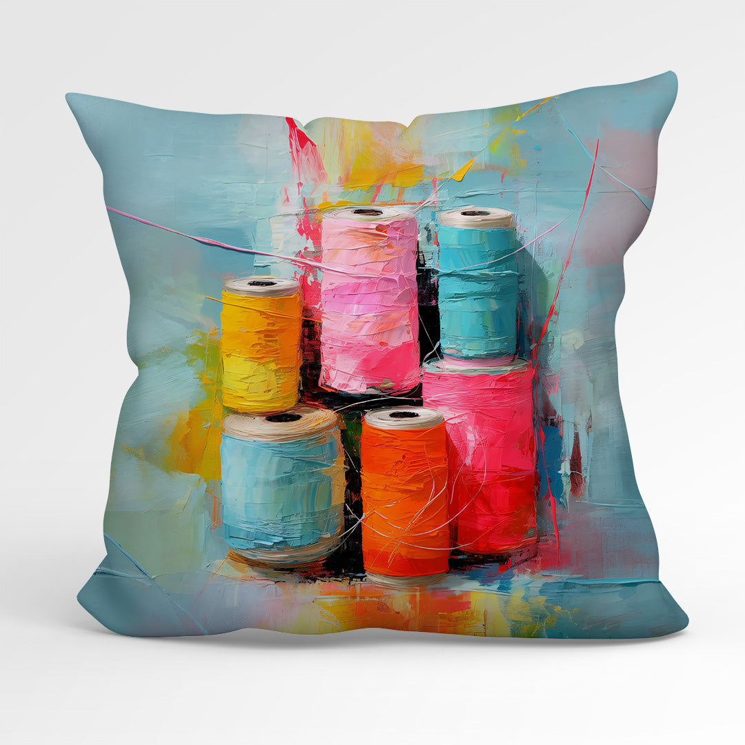 CUSHION Fabric Panel Sewing Art Thread Spools