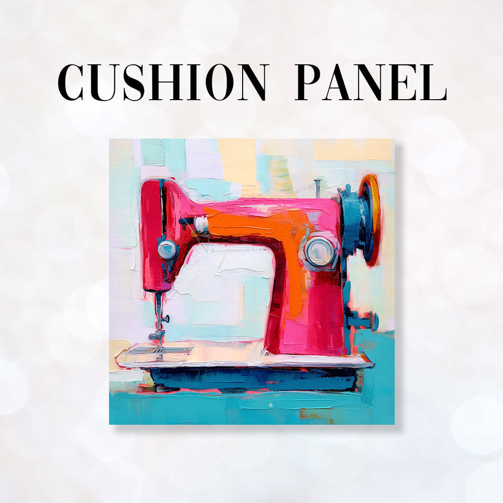 CUSHION Fabric Panel Sewing Machine Art Blue