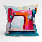 CUSHION Fabric Panel Sewing Machine Art Blue