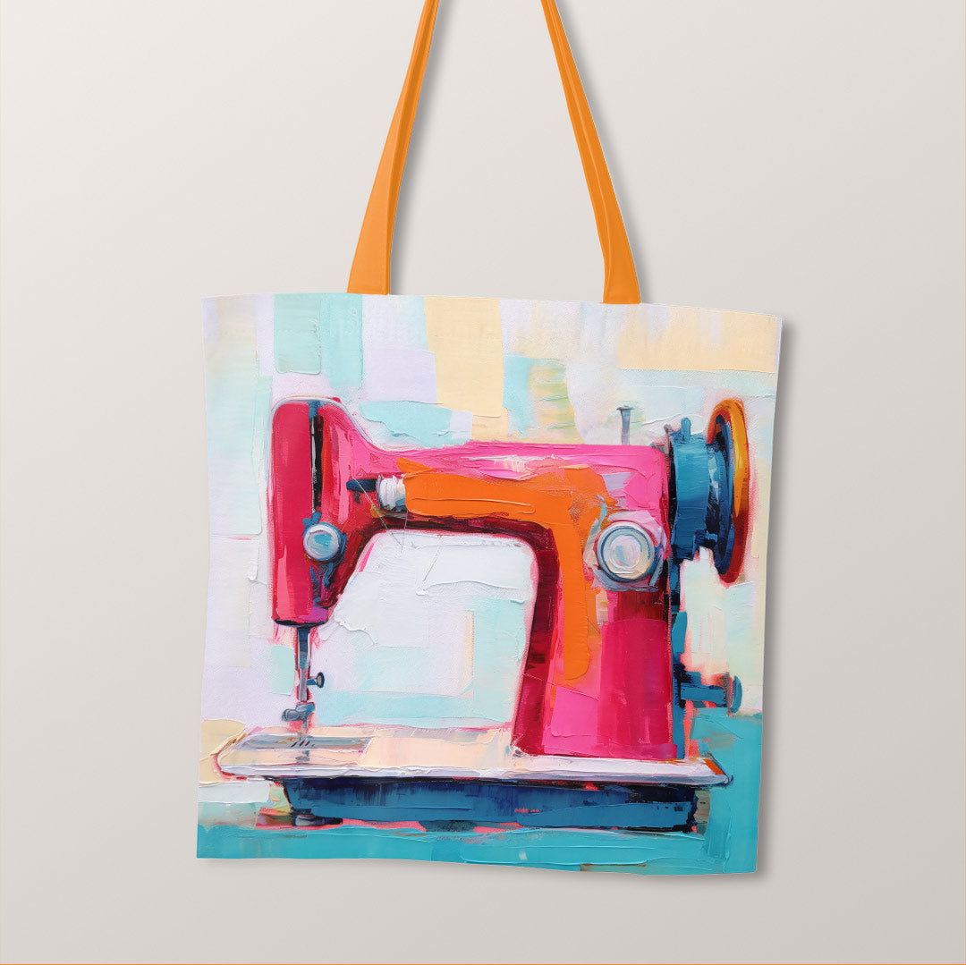 TOTE Sewing Machine Art Blue Fabric Bag Panel