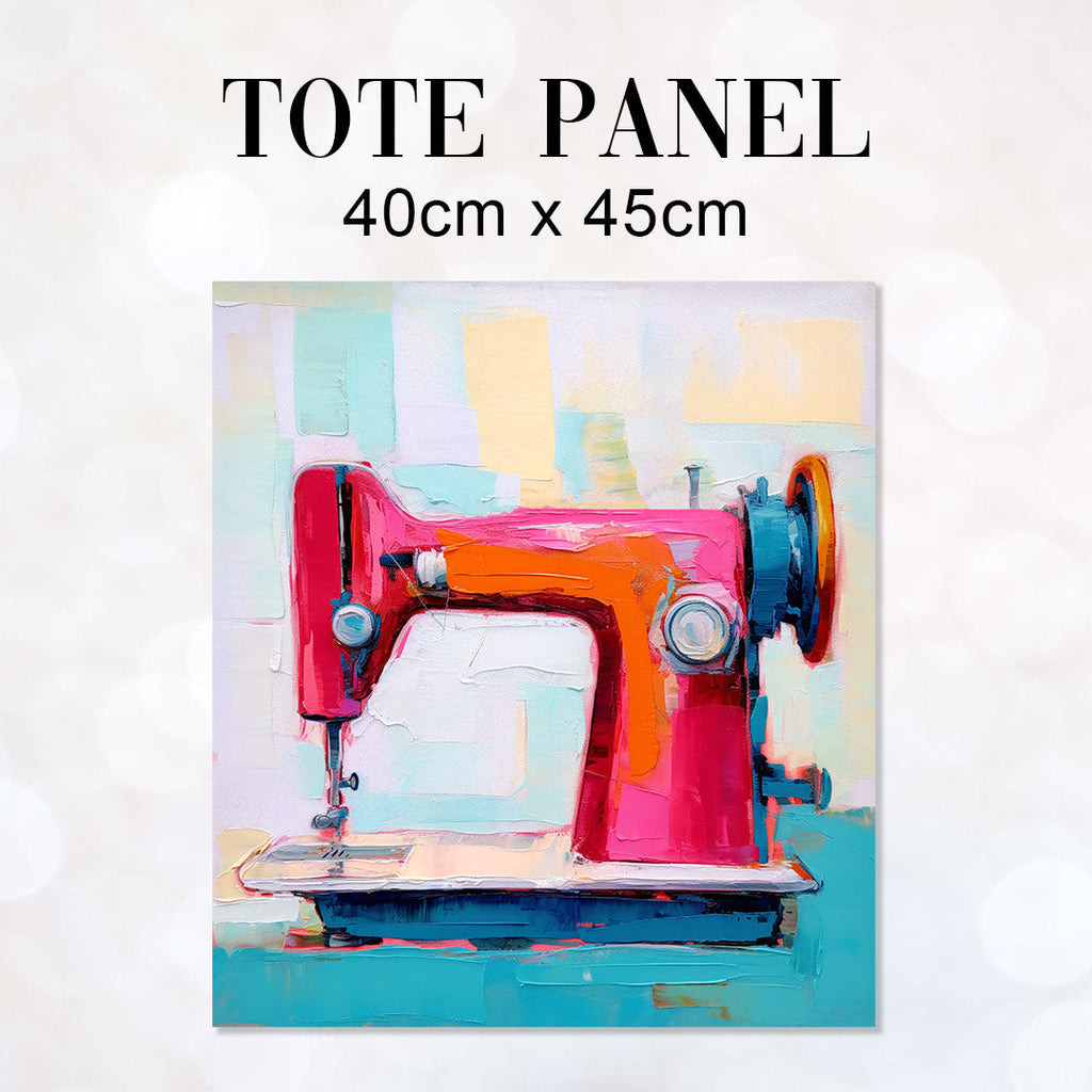 TOTE Sewing Machine Art Blue Fabric Bag Panel