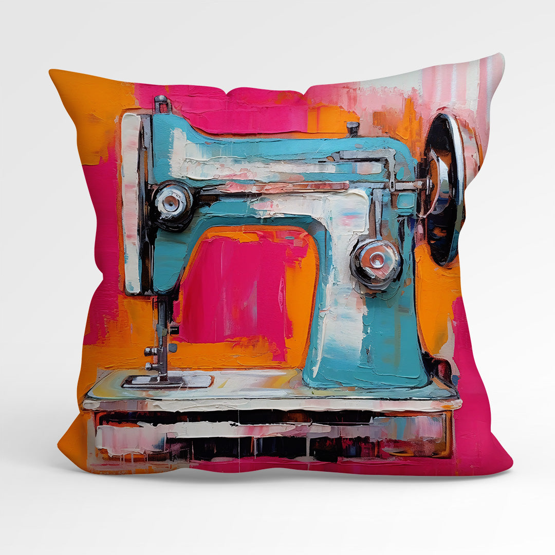 CUSHION Fabric Panel Sewing Machine Art Pink