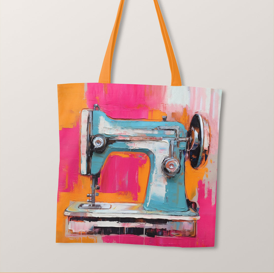 TOTE Sewing Machine Art Pink Fabric Bag Panel