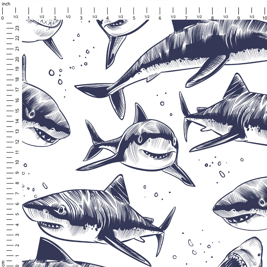 Sharks White Fabric
