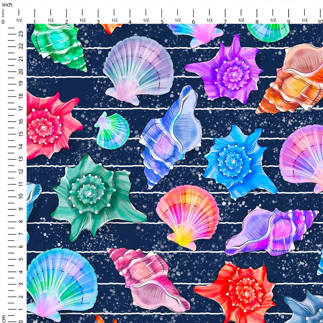 Shells on Blue Stripes Fabric
