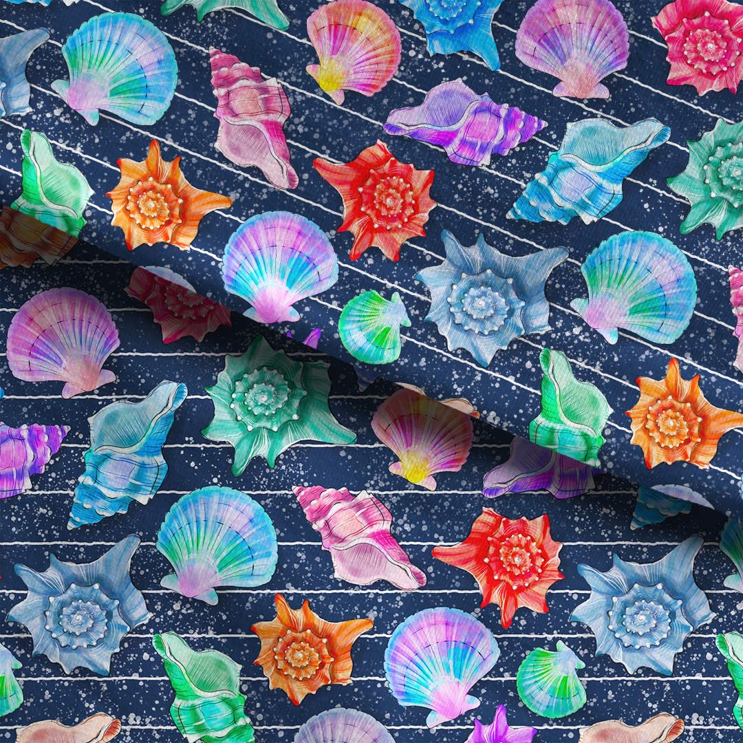 Shells on Blue Stripes Fabric