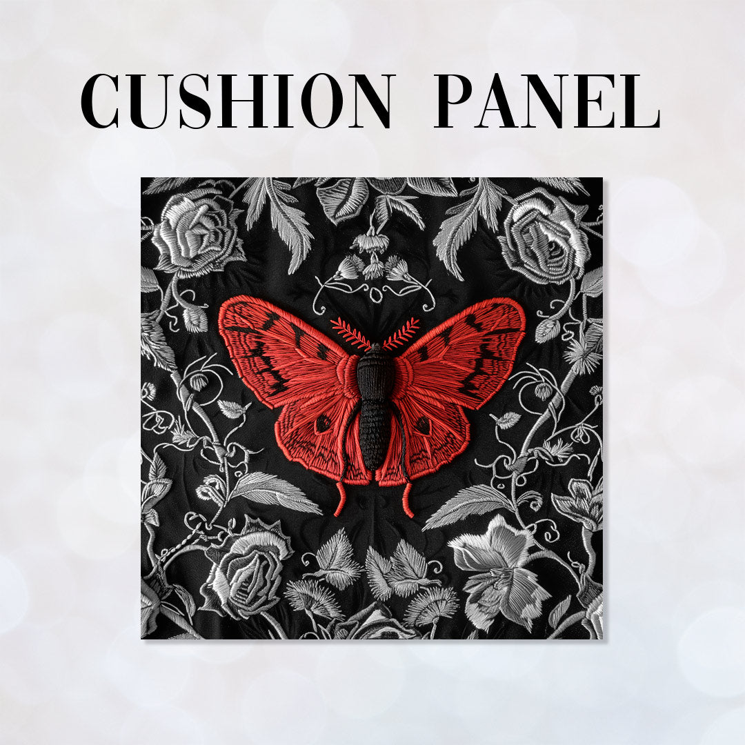 CUSHION Panel Silver Roses Moth CP-193