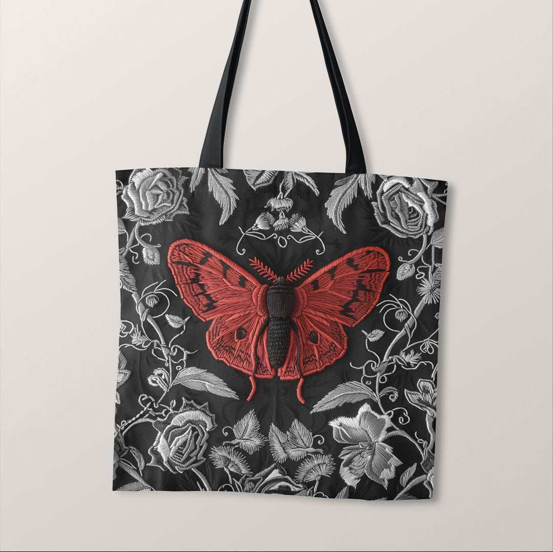TOTE Fabric Bag Panel Silver Roses Moth TP-264