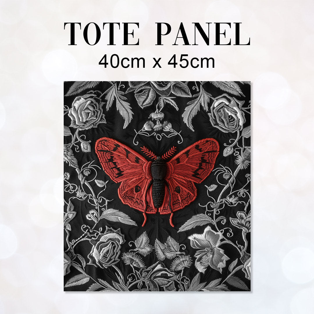 TOTE Fabric Bag Panel Silver Roses Moth TP-264