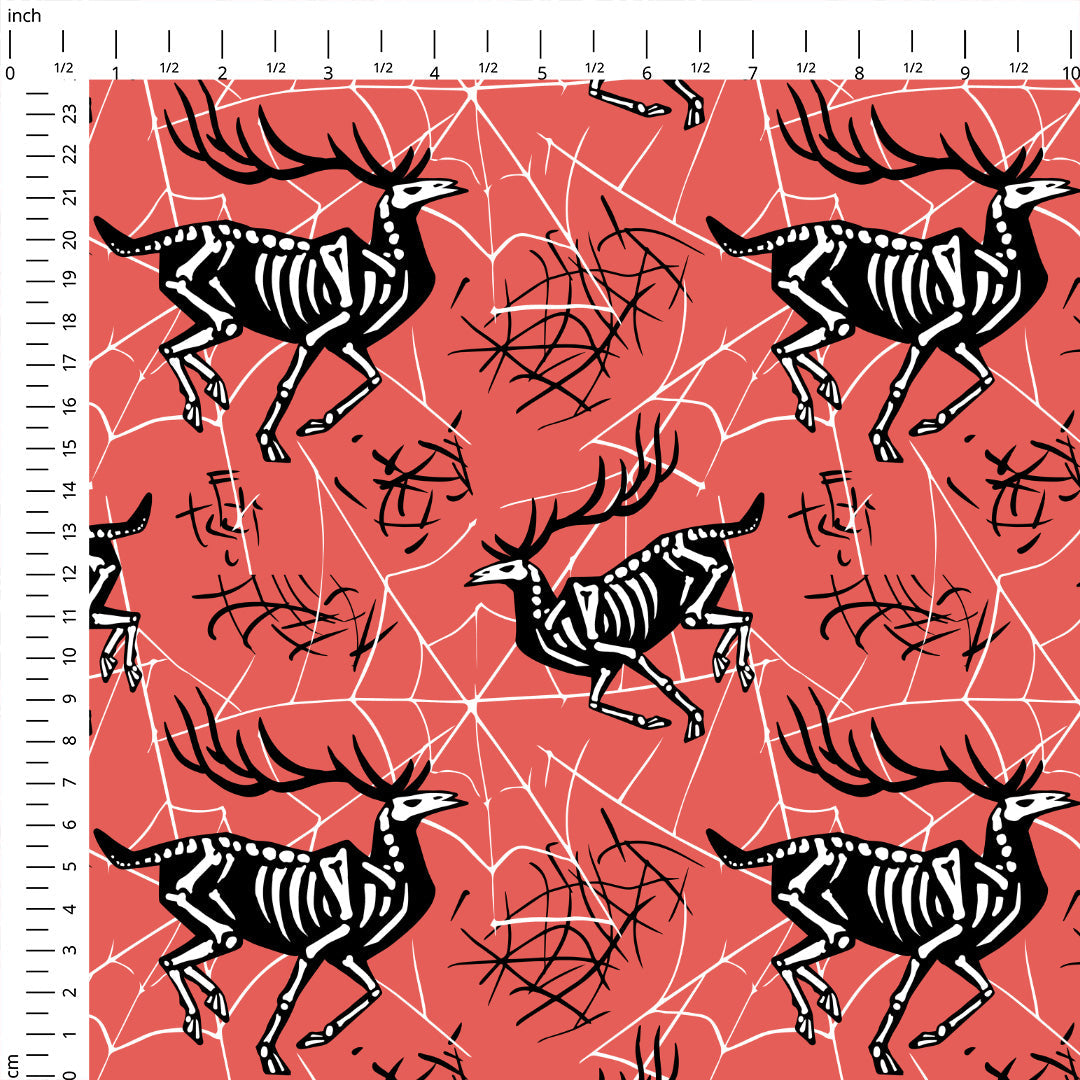 Skeleton Deer Coral Fabric