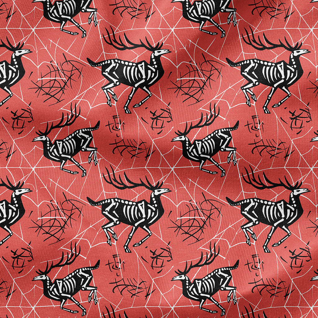 Skeleton Deer Coral Fabric