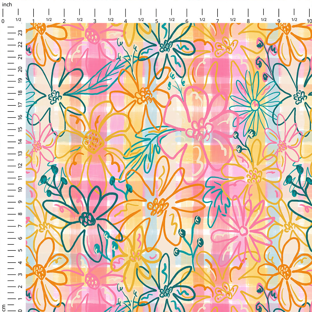 Sketch Floral Plaid Fabric
