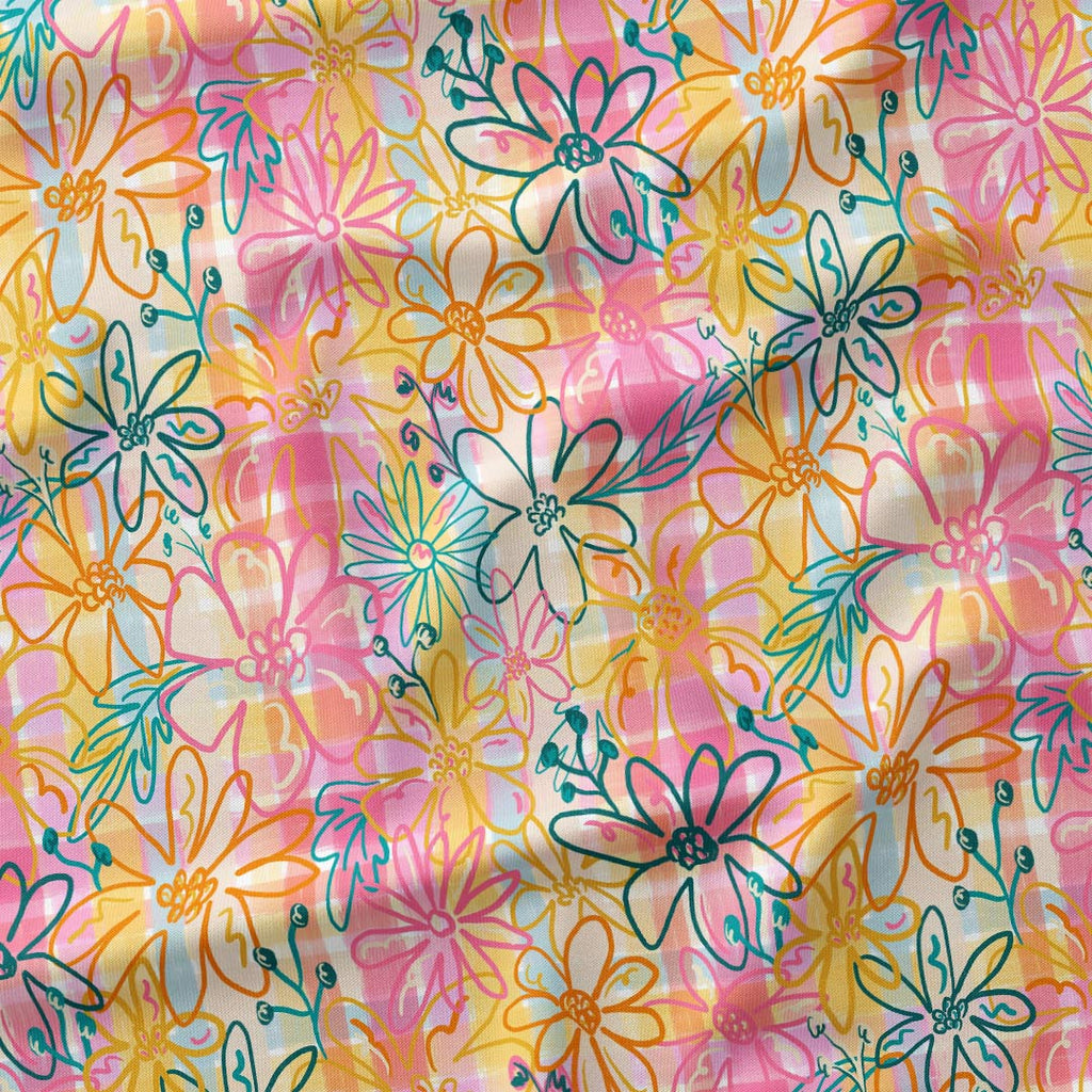 Sketch Floral Plaid Fabric