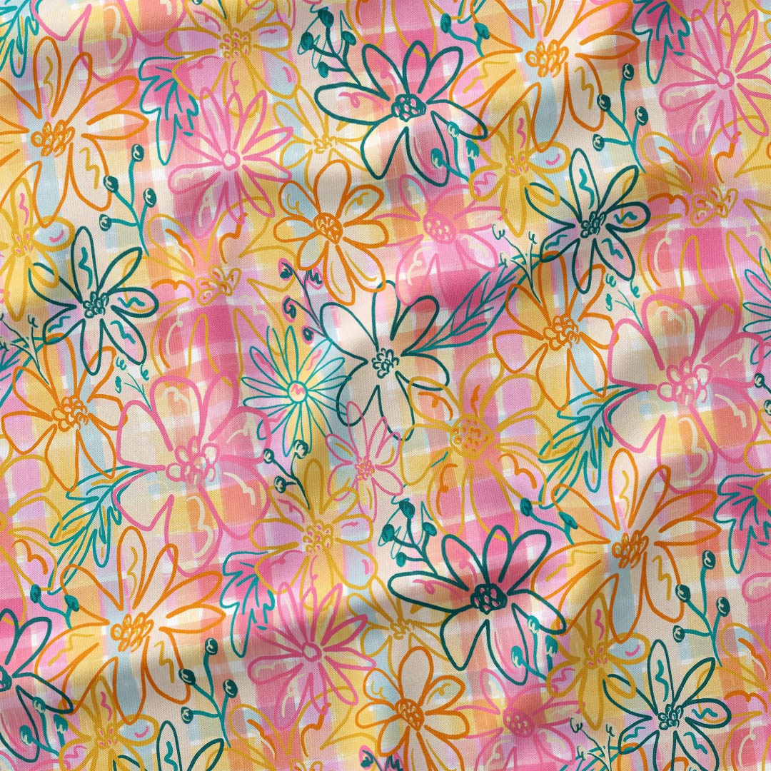 Sketch Floral Plaid Fabric