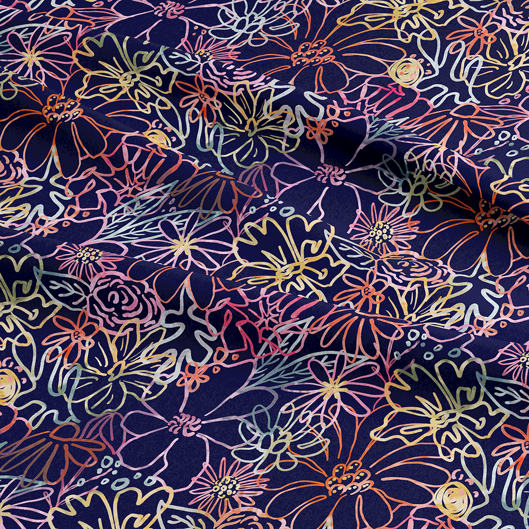 Sketched Flowers Navy Fabric