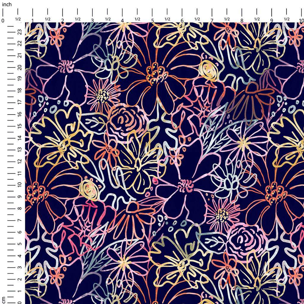 Sketched Flowers Navy Fabric