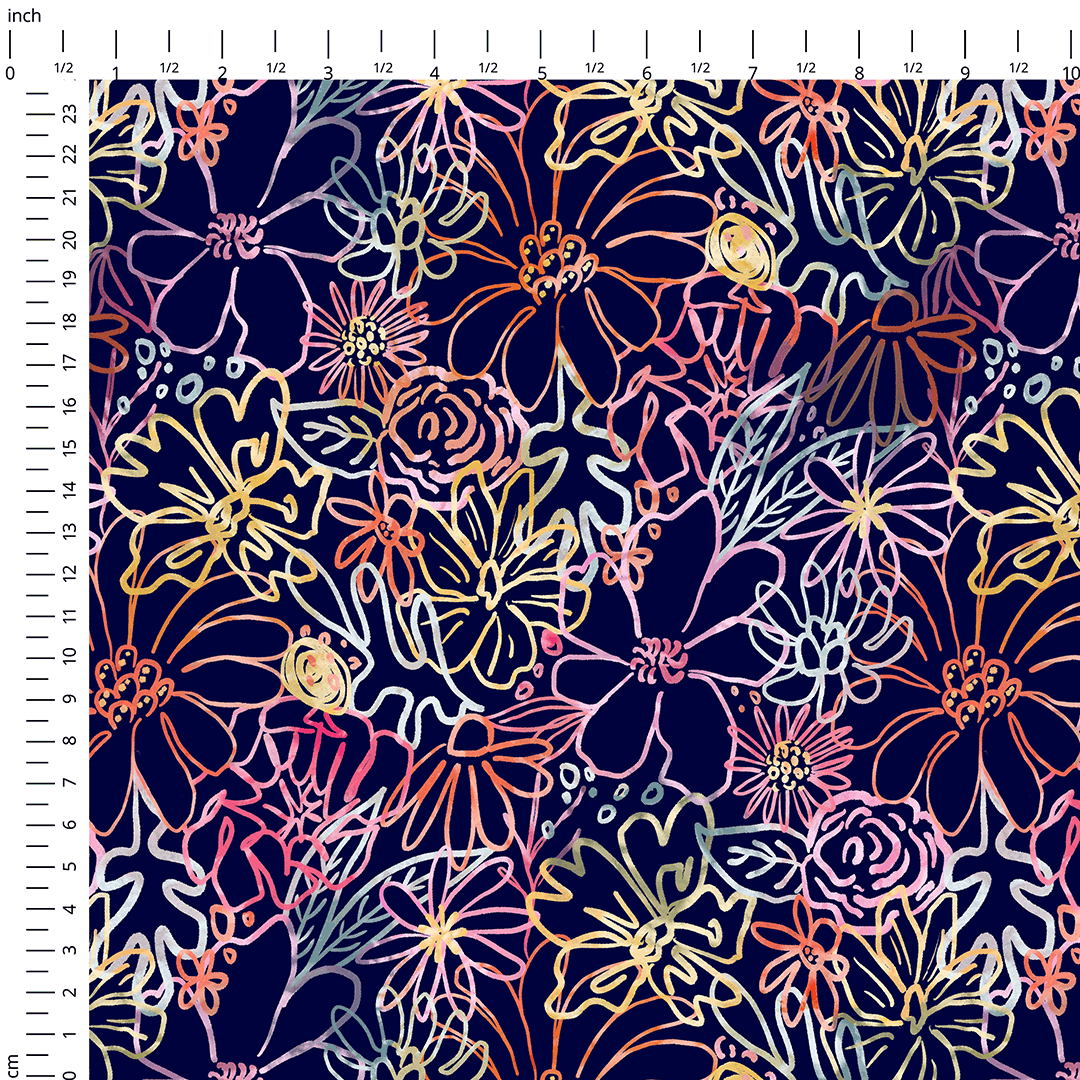 Sketched Flowers Navy Fabric