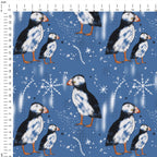 Sketched Puffins Blue Fabric