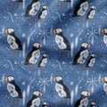 Sketched Puffins Blue Fabric