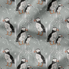 Sketched Puffins Grey Fabric