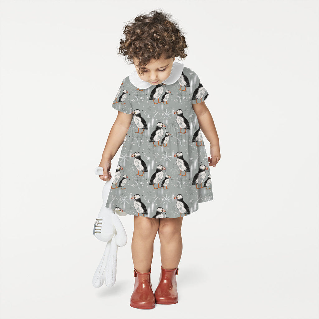 Sketched Puffins Grey Fabric