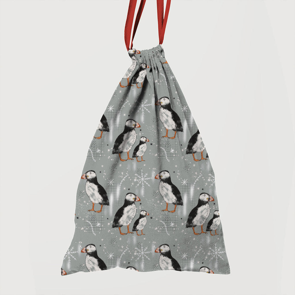 Sketched Puffins Grey Fabric