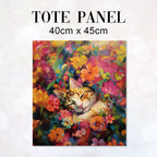 TOTE Sleeping Cat Amongst Flowers Fabric Bag Panel