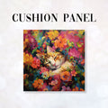 CUSHION Fabric Panel Sleeping Cat Amongst Flowers