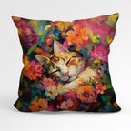 CUSHION Fabric Panel Sleeping Cat Amongst Flowers