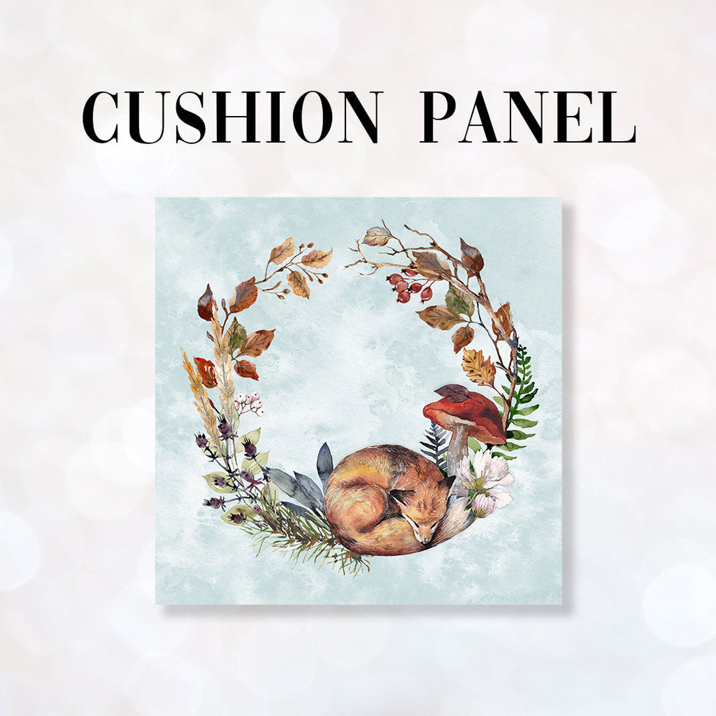 CUSHION Fabric Panel Sleeping Fox Blue