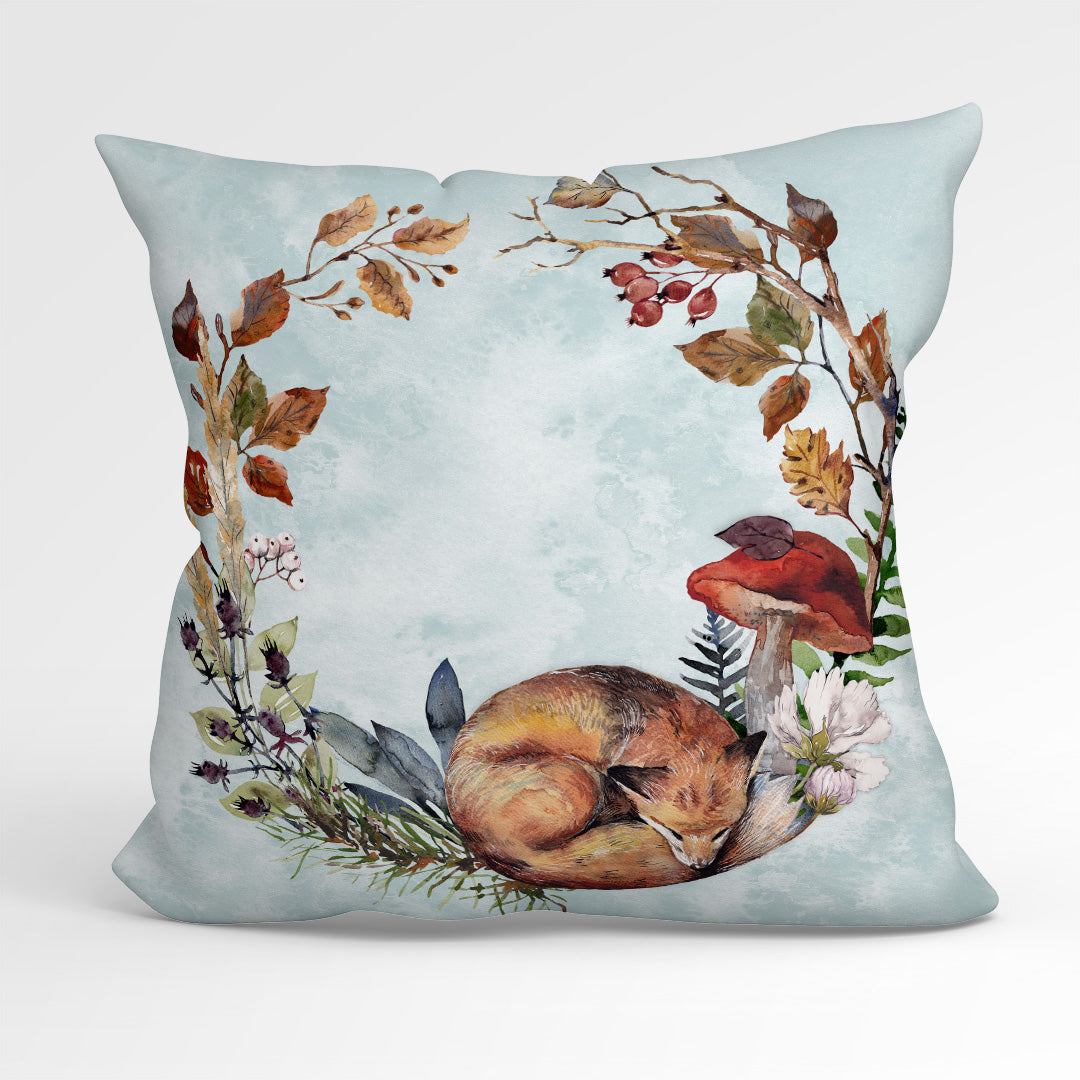 CUSHION Fabric Panel Sleeping Fox Blue