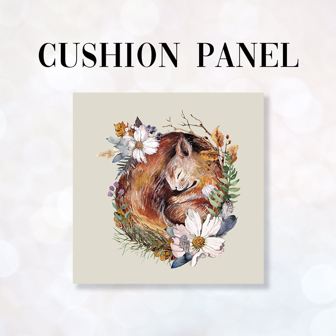 CUSHION Fabric Panel Sleeping Squirrel Cream