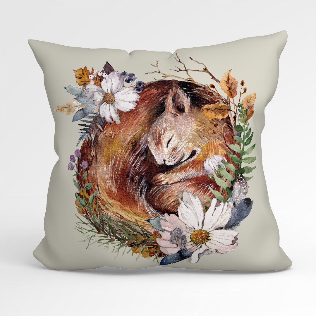 CUSHION Fabric Panel Sleeping Squirrel Cream