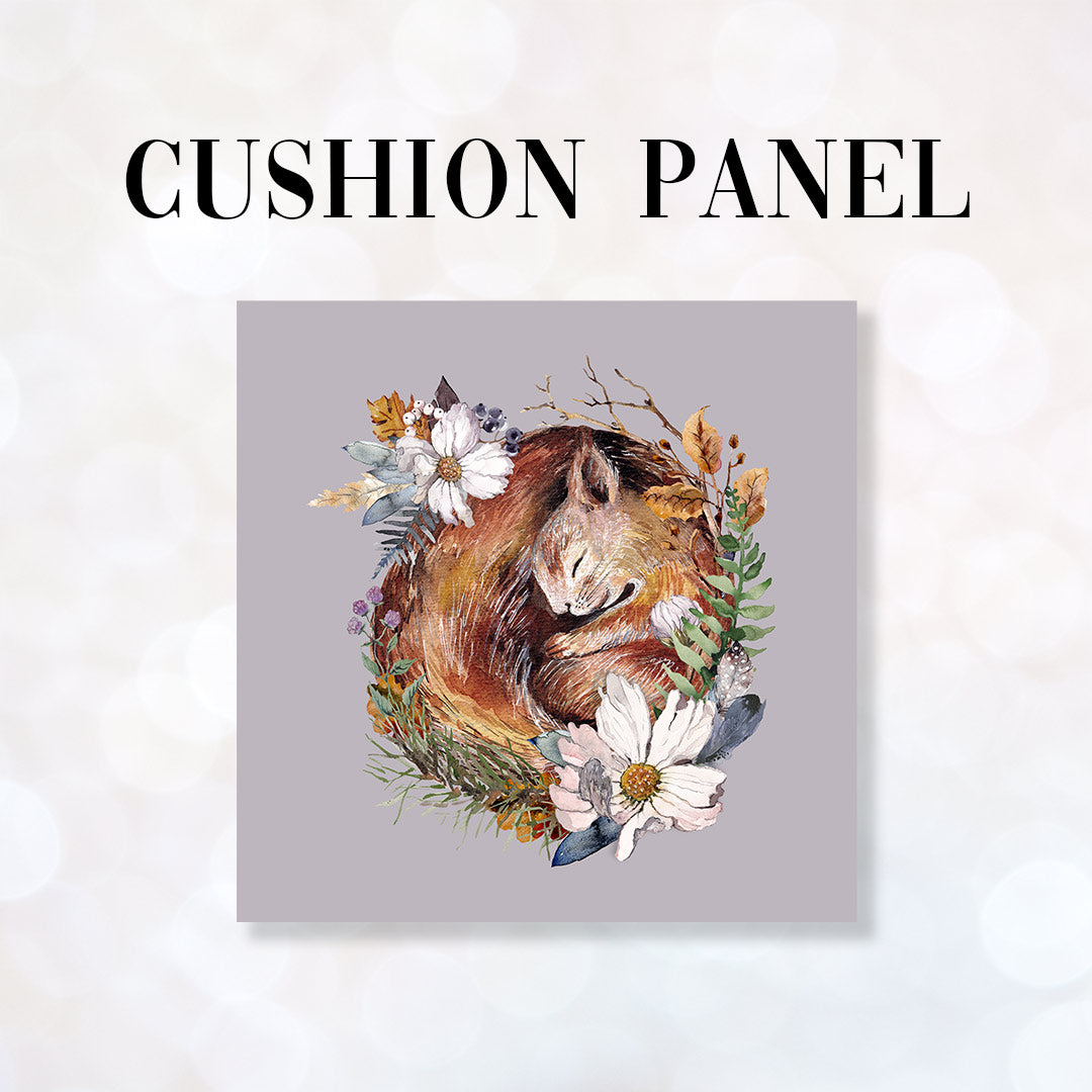 CUSHION Fabric Panel Sleeping Squirrel Lilac