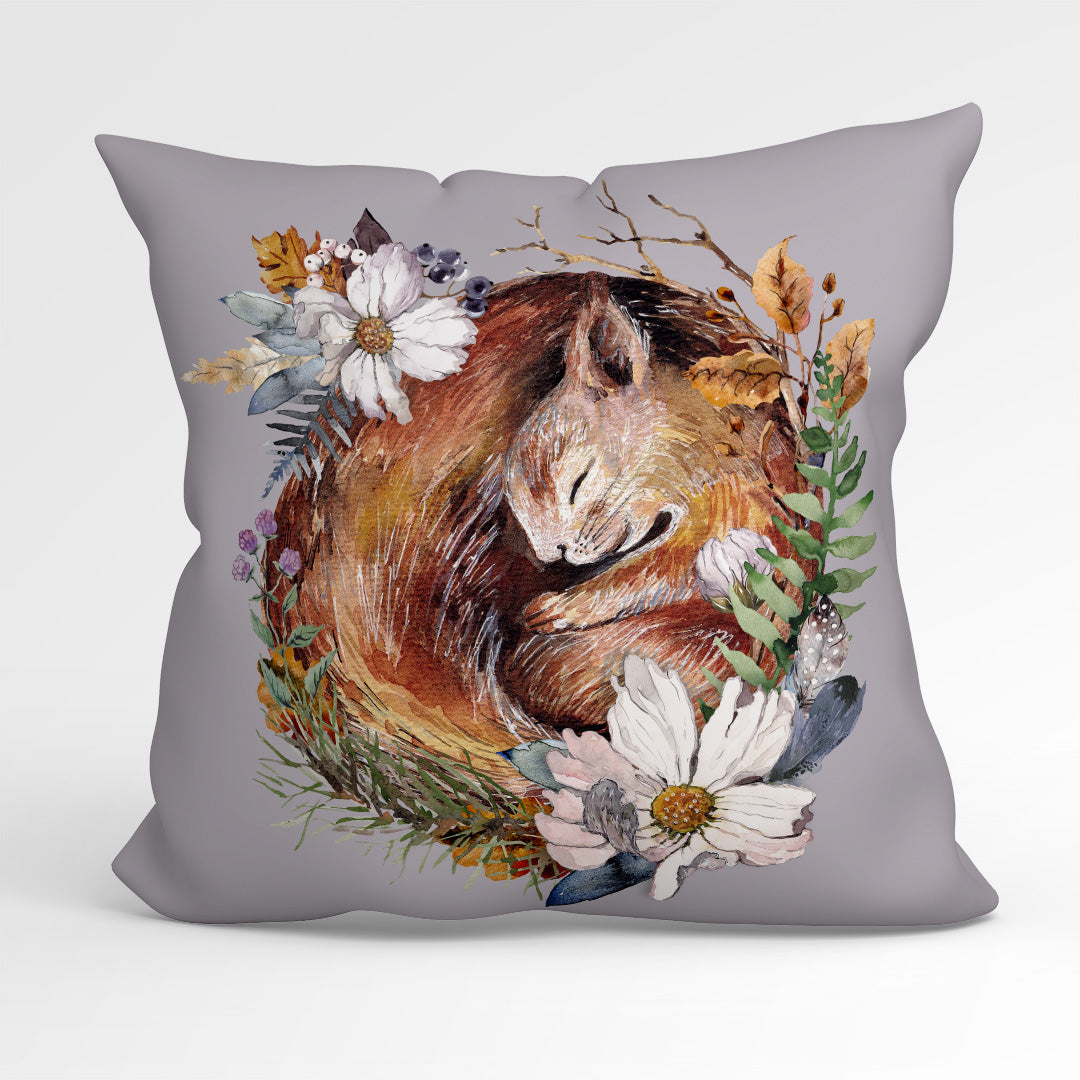 CUSHION Fabric Panel Sleeping Squirrel Lilac