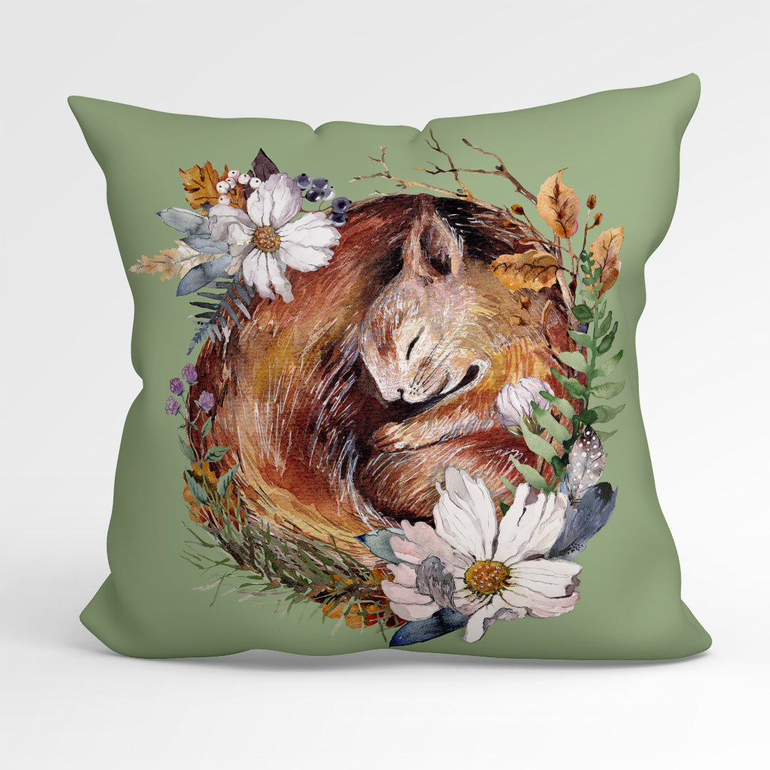 CUSHION Fabric Panel Sleeping Squirrel Sage