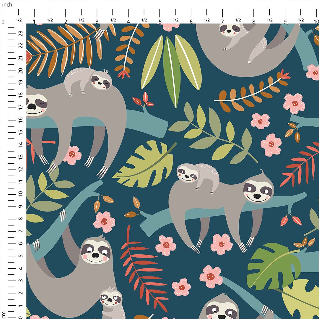 Sloths Teal Fabric