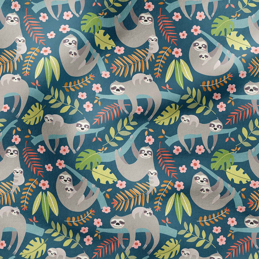 Sloths Teal Fabric