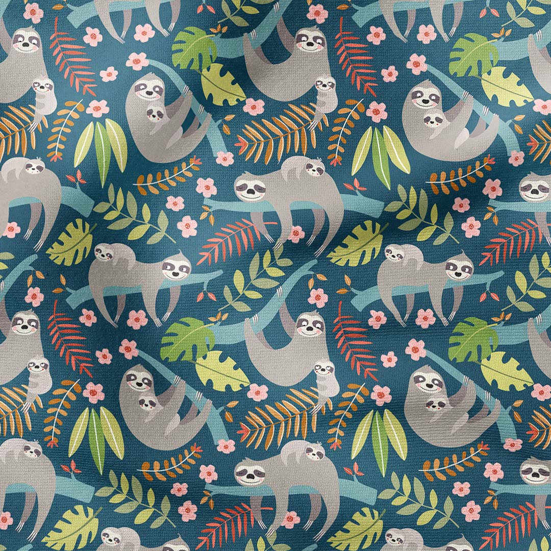 Sloths Teal Fabric