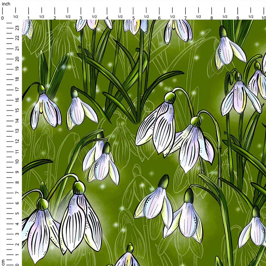 Snowdrops Green Fabric