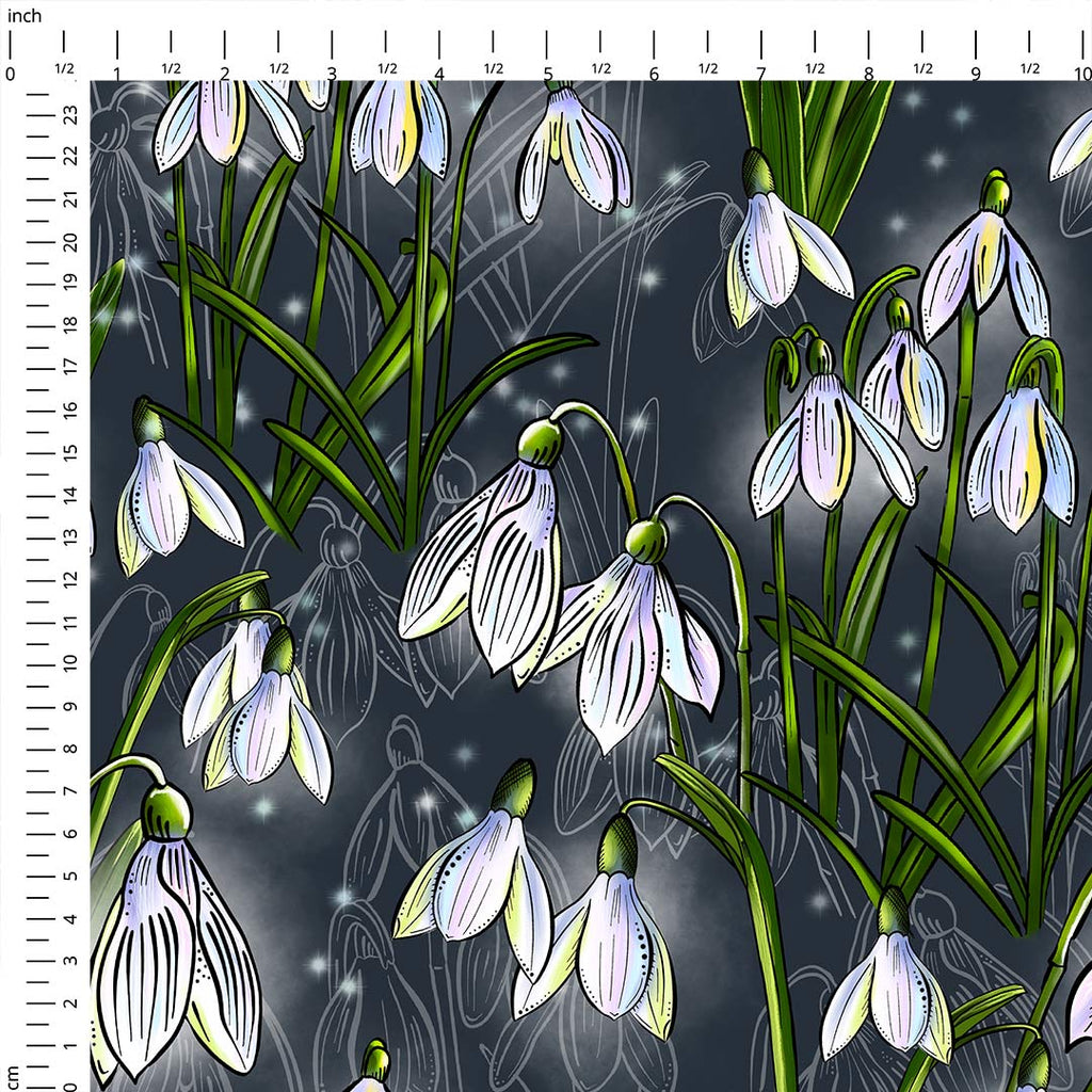 Snowdrops Grey Fabric