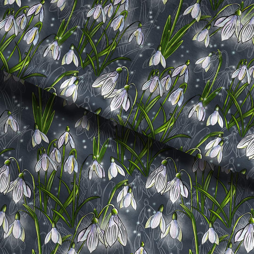 Snowdrops Grey Fabric