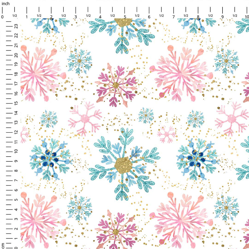 Snowflakes Pink and Blue Fabric