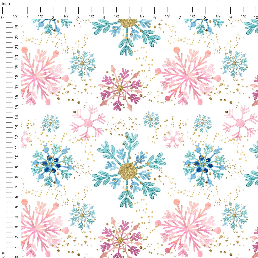 Snowflakes Pink and Blue Fabric