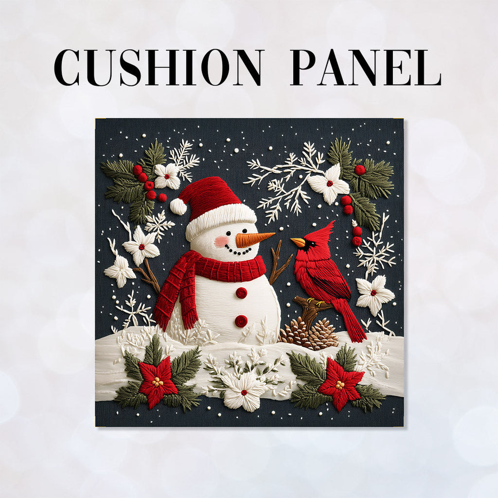 CUSHION Panel Snowman and Red Cardinal CP-821