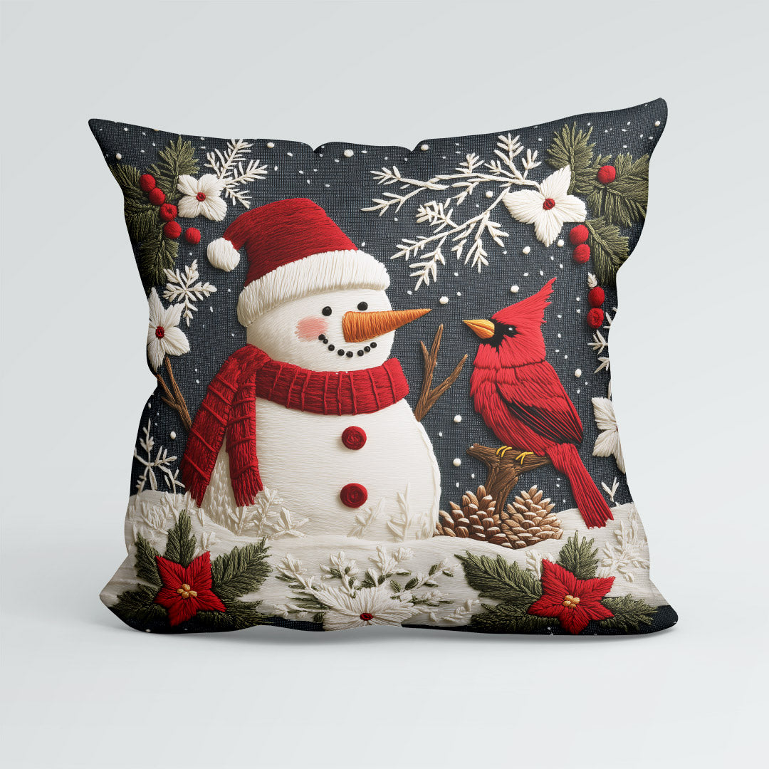 CUSHION Panel Snowman and Red Cardinal CP-821