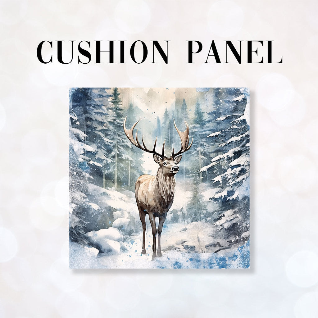 CUSHION Fabric Panel Snowy Reindeer