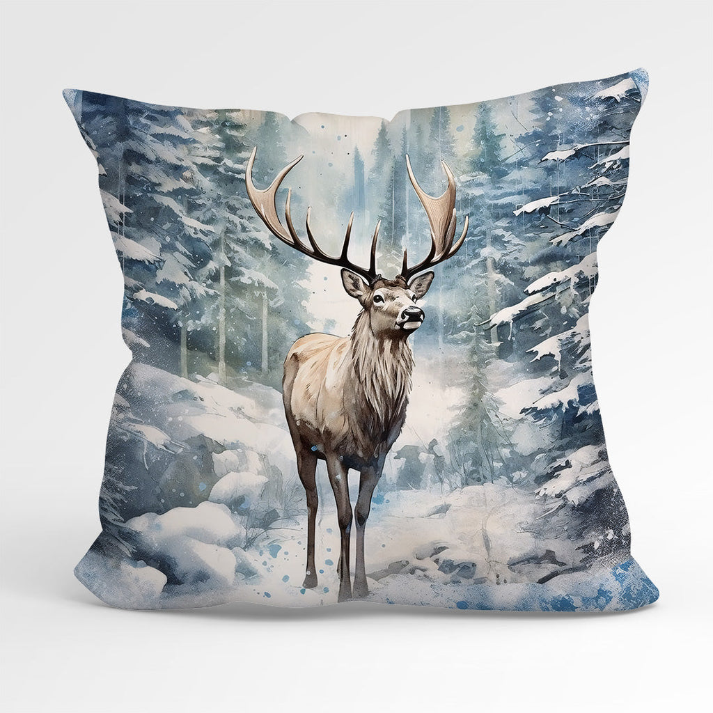 CUSHION Fabric Panel Snowy Reindeer